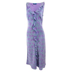 Vintage Monsoon Purple Bias Cut Silk Ruffle y2k Dress, 1990s