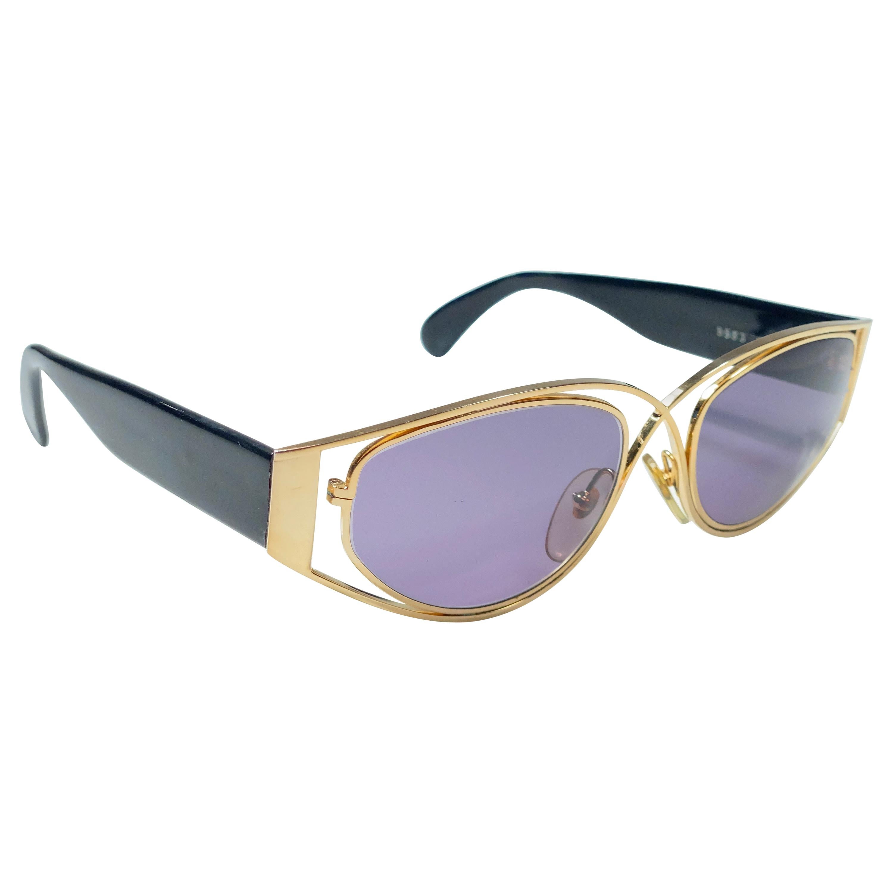Vintage Montana 5583 Sleek Gold & Black Handmade in France Sunglasses 1990 For Sale