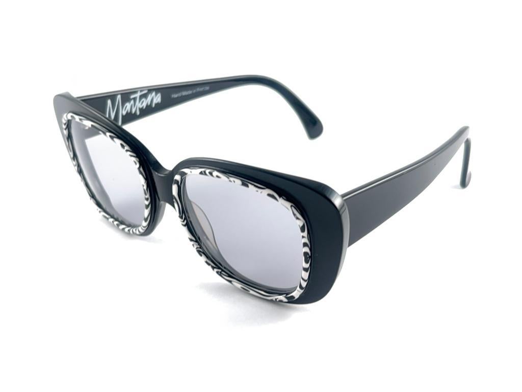 Women's or Men's Vintage Montana Black & Zebra Pattern Frame Handmade In France Sunglasses 80'S For Sale