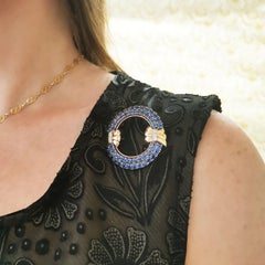 Vintage Montana Sapphire, Diamond and Gold Brooch, circa 1950