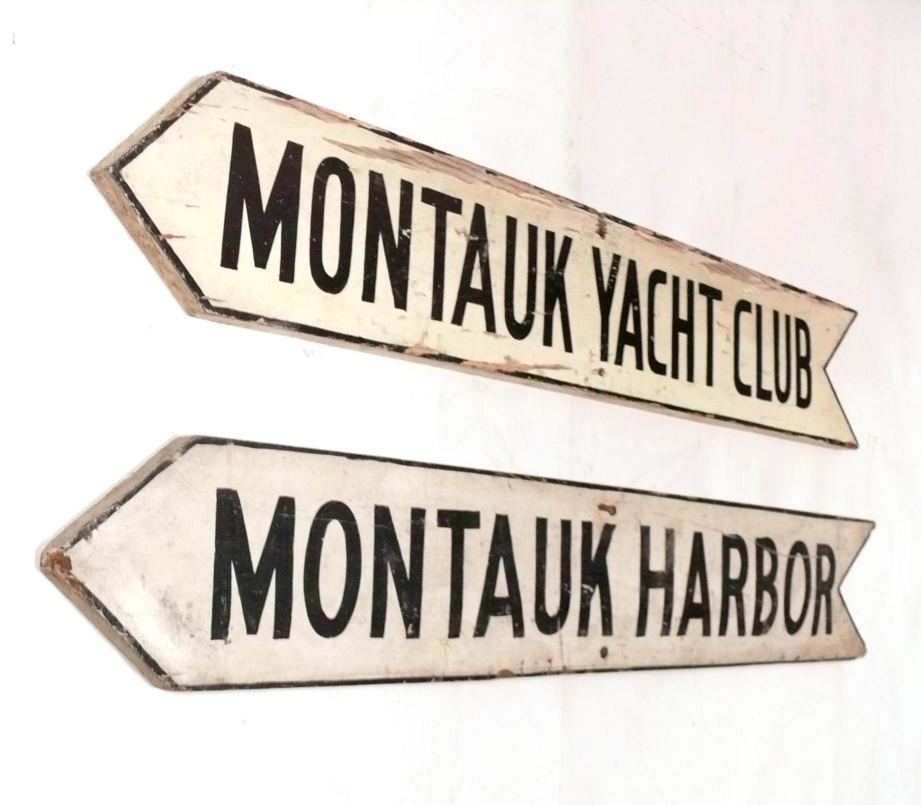 Vintage Montauk NY Sign, circa 1950s. They are priced at $950 each. The Montauk Harbor sign has been SOLD. The Montauk Yacht Club sign is available and measures 34