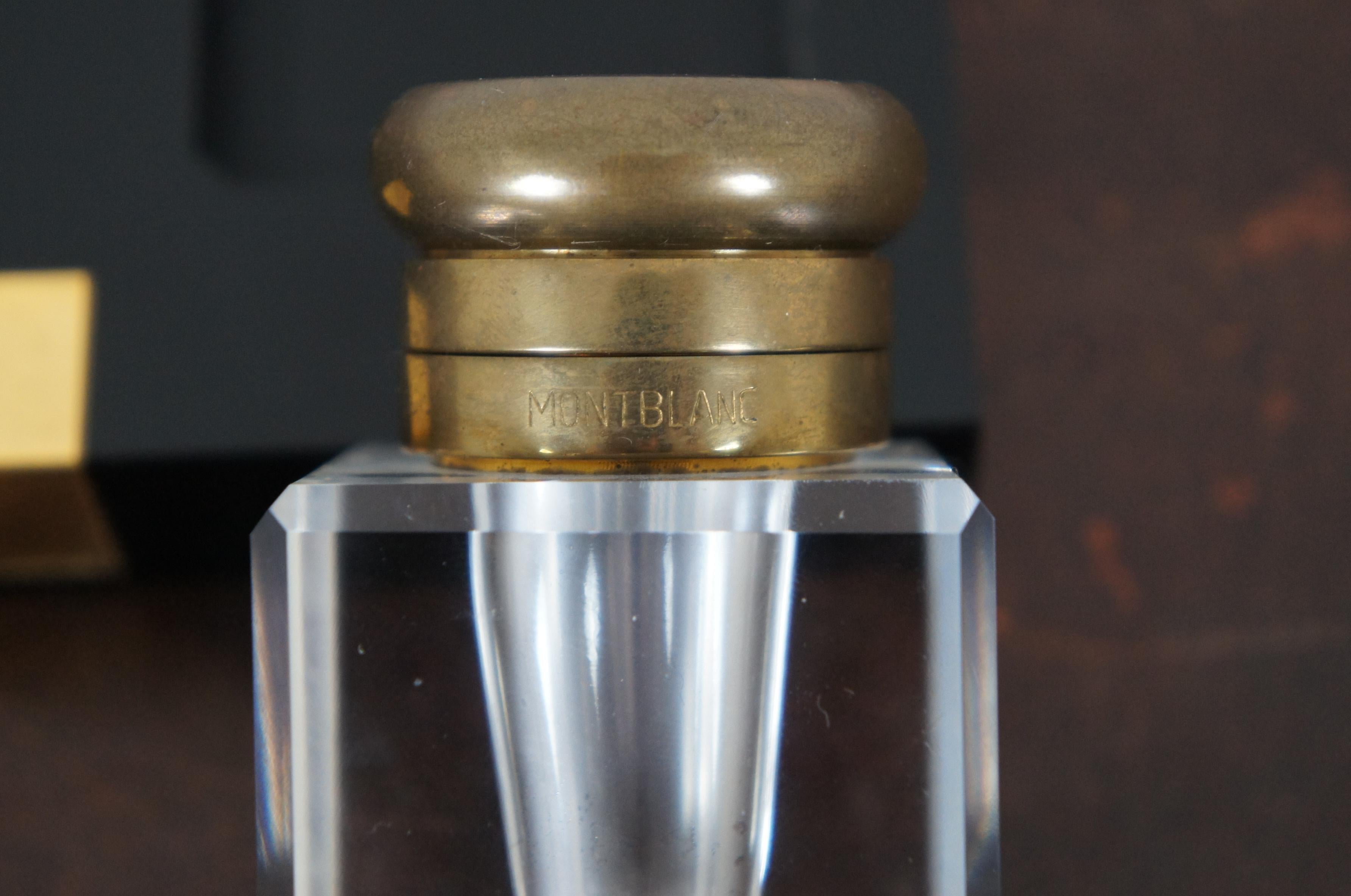 Vintage Montblanc Cut Crystal & Brass Desktop Inkwell Stand Black Gold, Germany 6