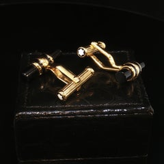 Vintage Montblanc Meisterstück Black Onyx Bar Cufflinks Gold Tone 25.2mm 8.1g