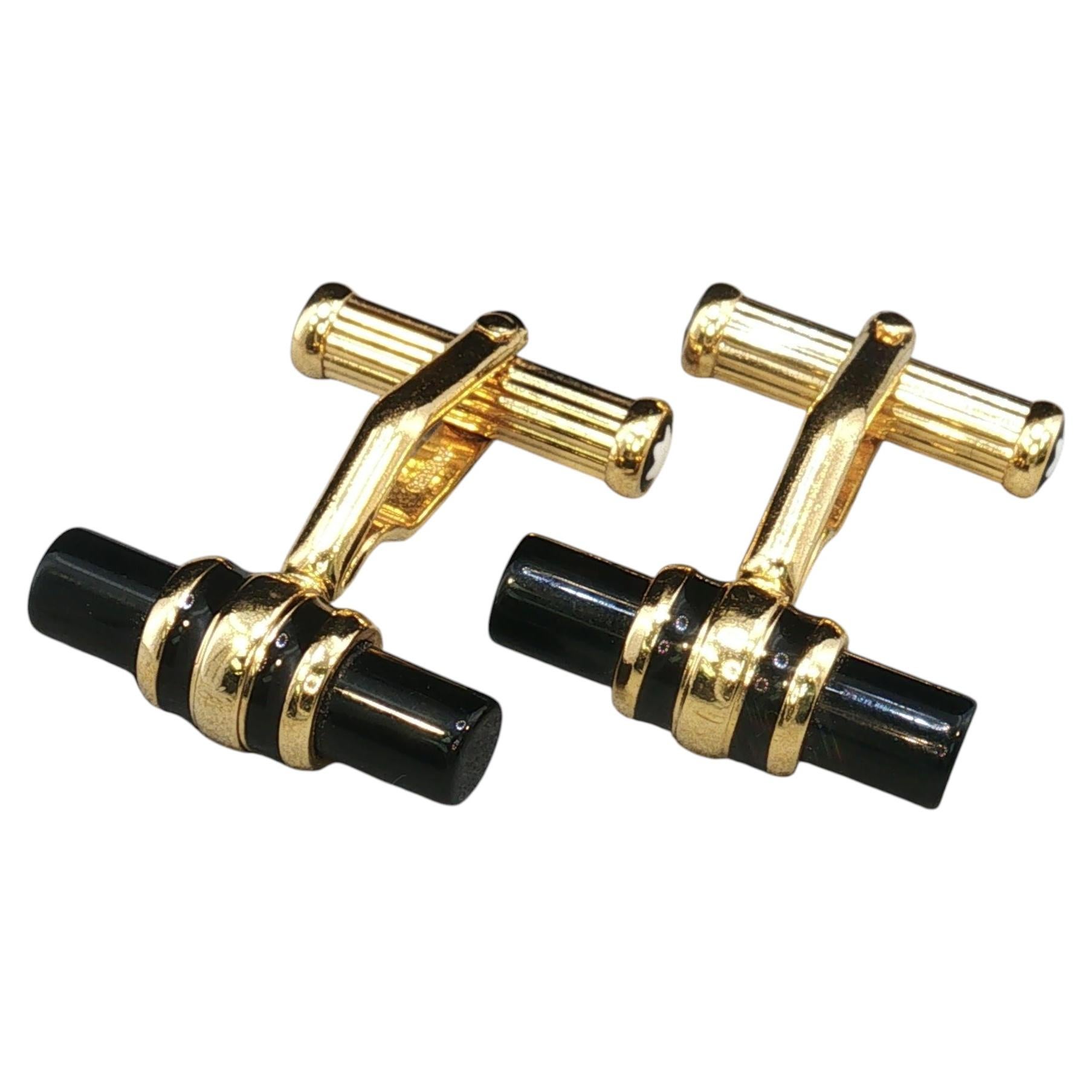 Vintage Montblanc Meisterstück Black Onyx Bar Cufflinks Gold Tone 25.2mm 8.1g
