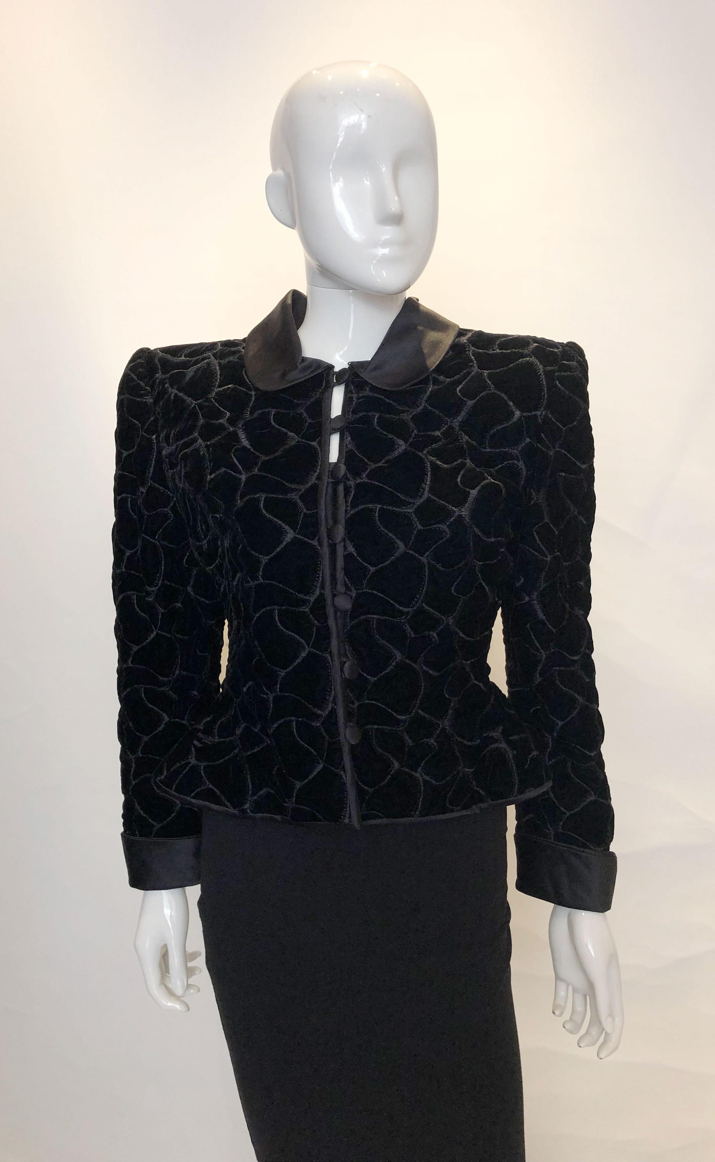 Vintage Monteverdi Couture Black Velvet Jacket In Fair Condition For Sale In London, GB