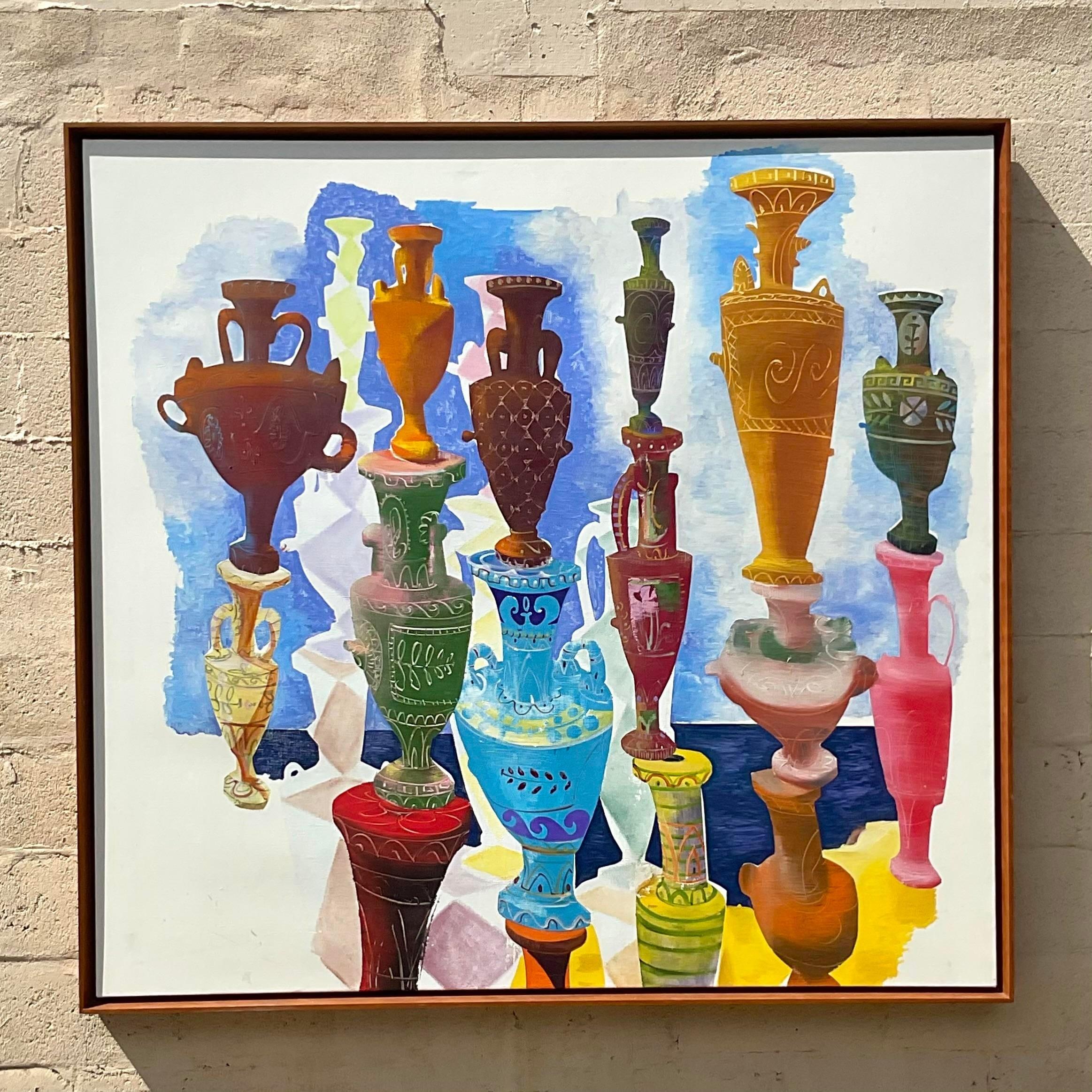 Monumentale peinture à l'huile originale d'urnes sur toile des années 1980 en vente 1
