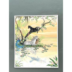 Vintage Monumental 1999 Original Jungle Painting Oil on Canvas