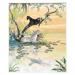 Vintage Monumental 1999 Original Jungle Painting Oil on Canvas