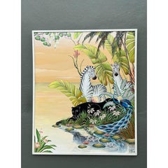 Vintage Monumental 1999 Original Jungle Painting on Canvas