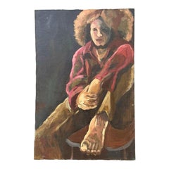 Vintage Monumental Original Portrait on Canvas