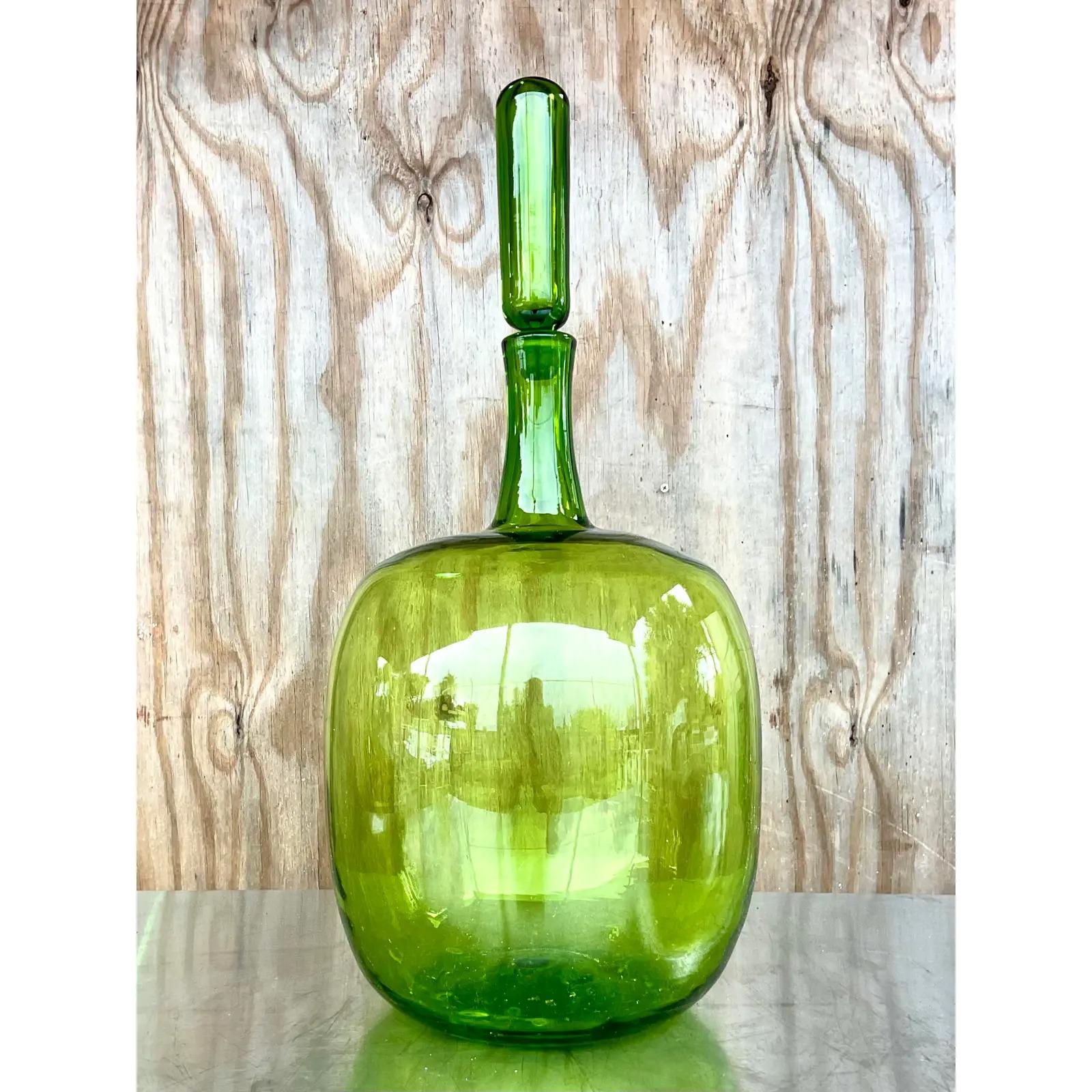 Italian Vintage Monumental 70s Blown Glass Decanter