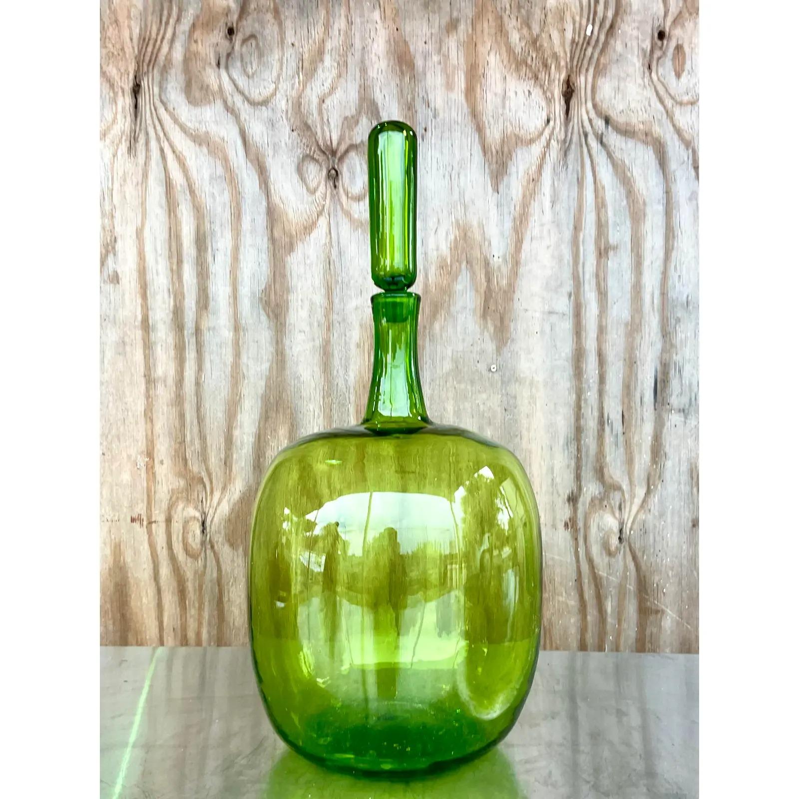 Vintage Monumental 70s Blown Glass Decanter In Good Condition In west palm beach, FL