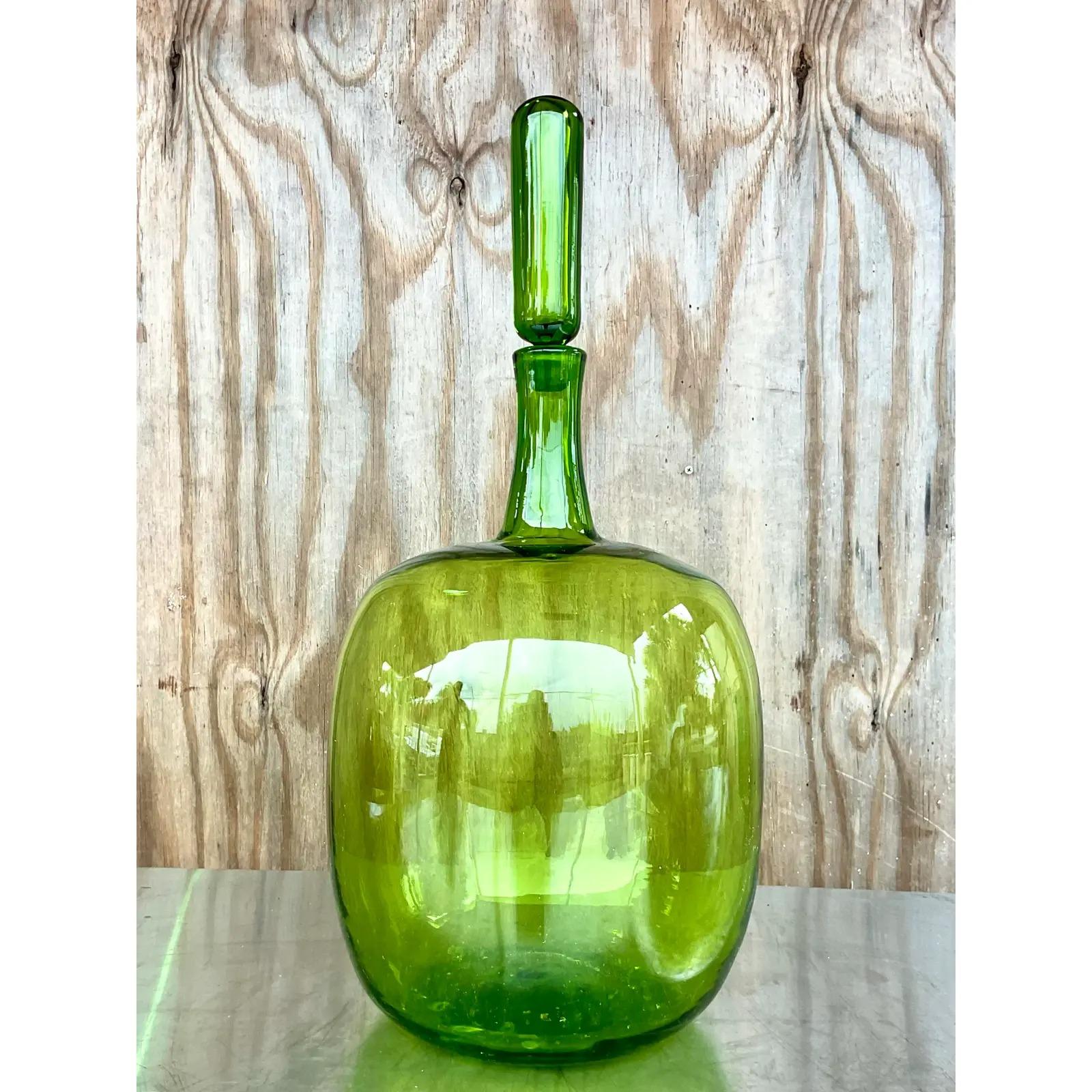 Late 20th Century Vintage Monumental 70s Blown Glass Decanter