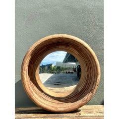 Vintage Monumental Arteriors Heavy Wood Frame Convex Mirror