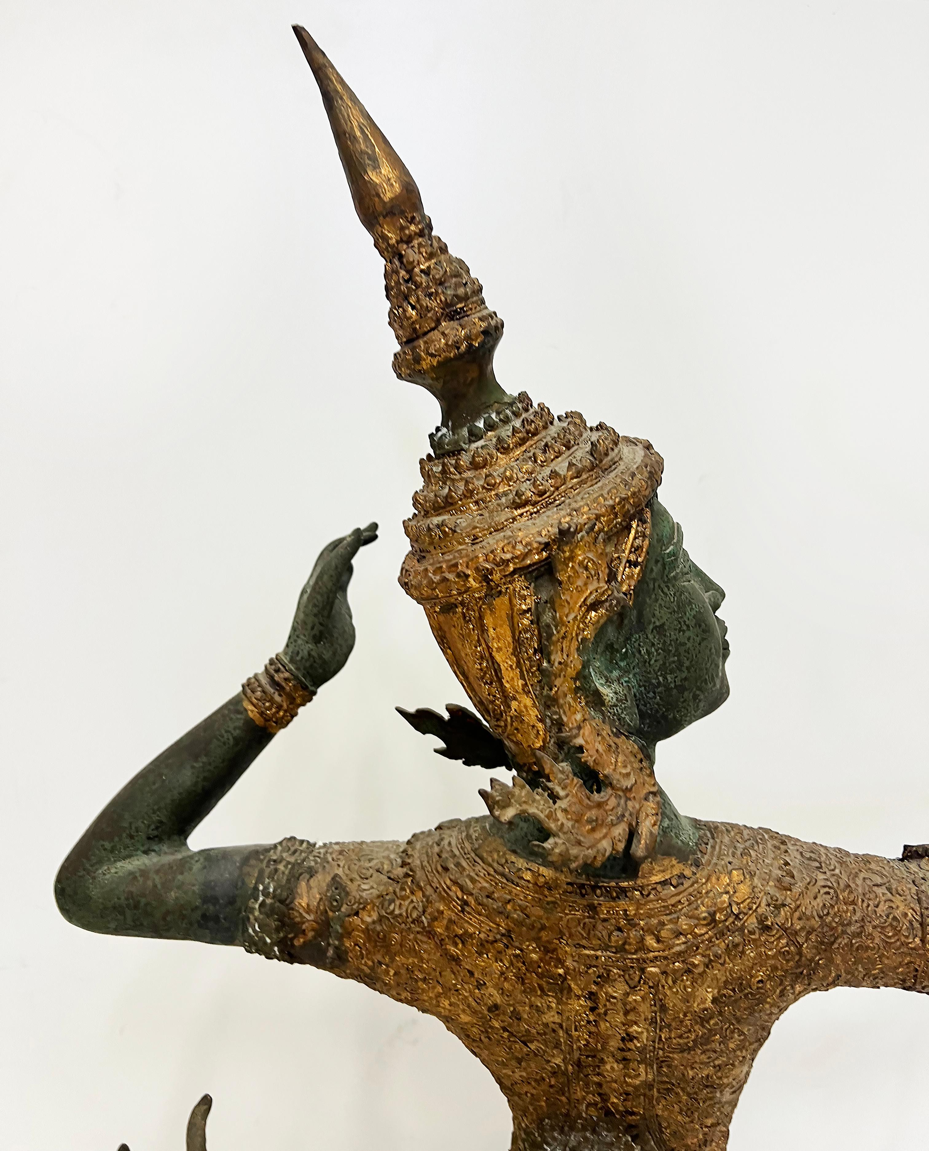 Doré Vintage Monumental Asian Gilt Bronze Rama Archer Statue with Applied Patina, 42
