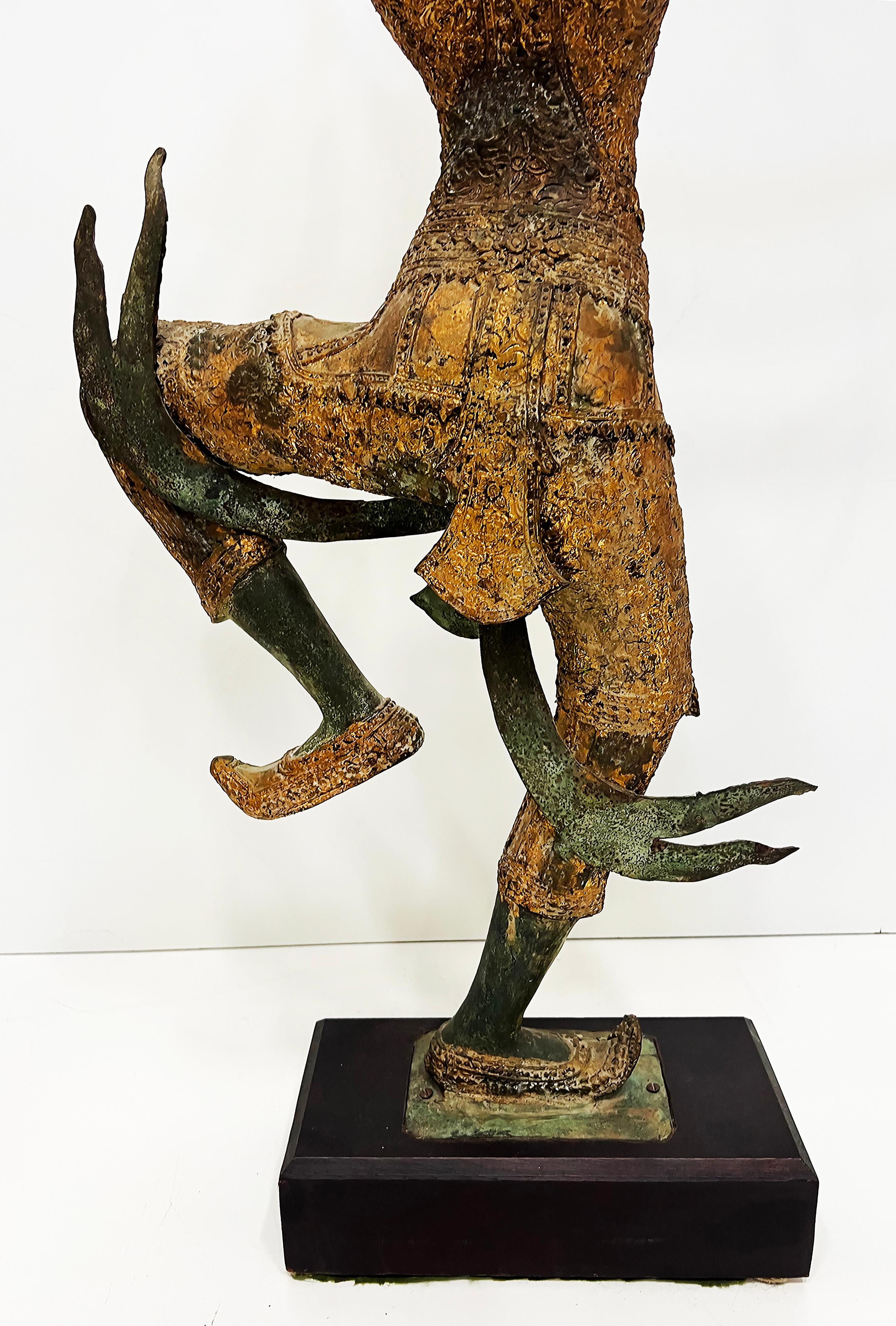 Vintage Monumental Asian Gilt Bronze Rama Archer Statue with Applied Patina, 42