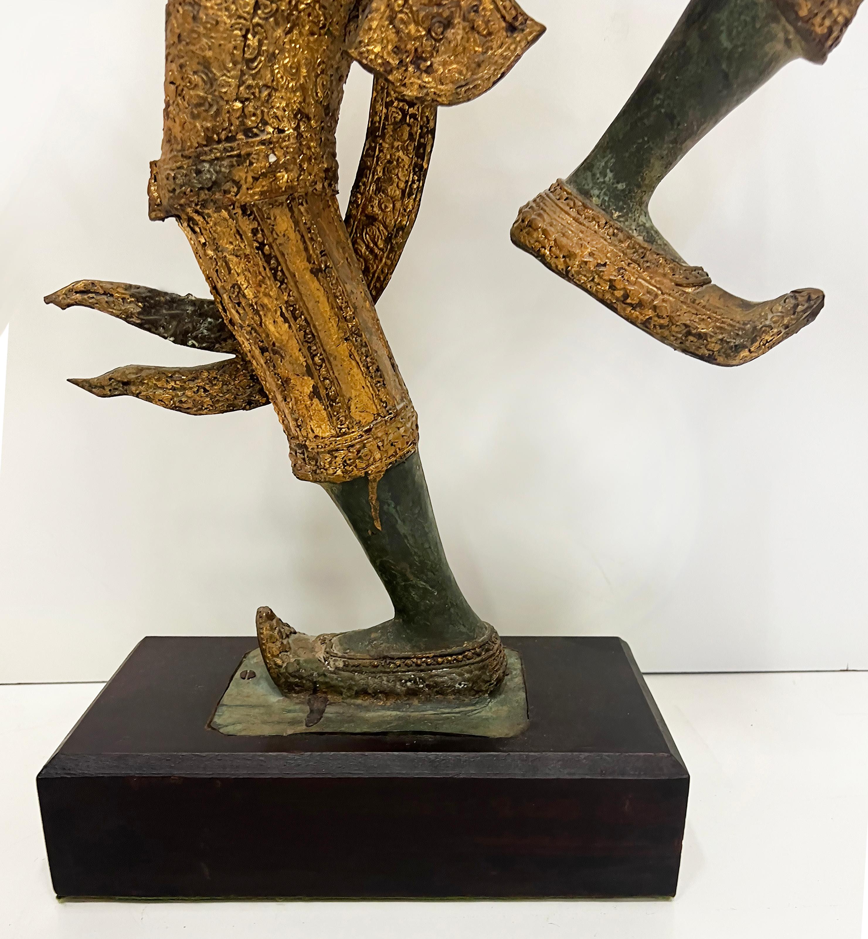 Vintage Monumental Asian Gilt Bronze Rama Archer Statue with Applied Patina, 42
