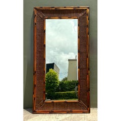 Vintage Monumental Bamboo and Rattan Floor Mirror