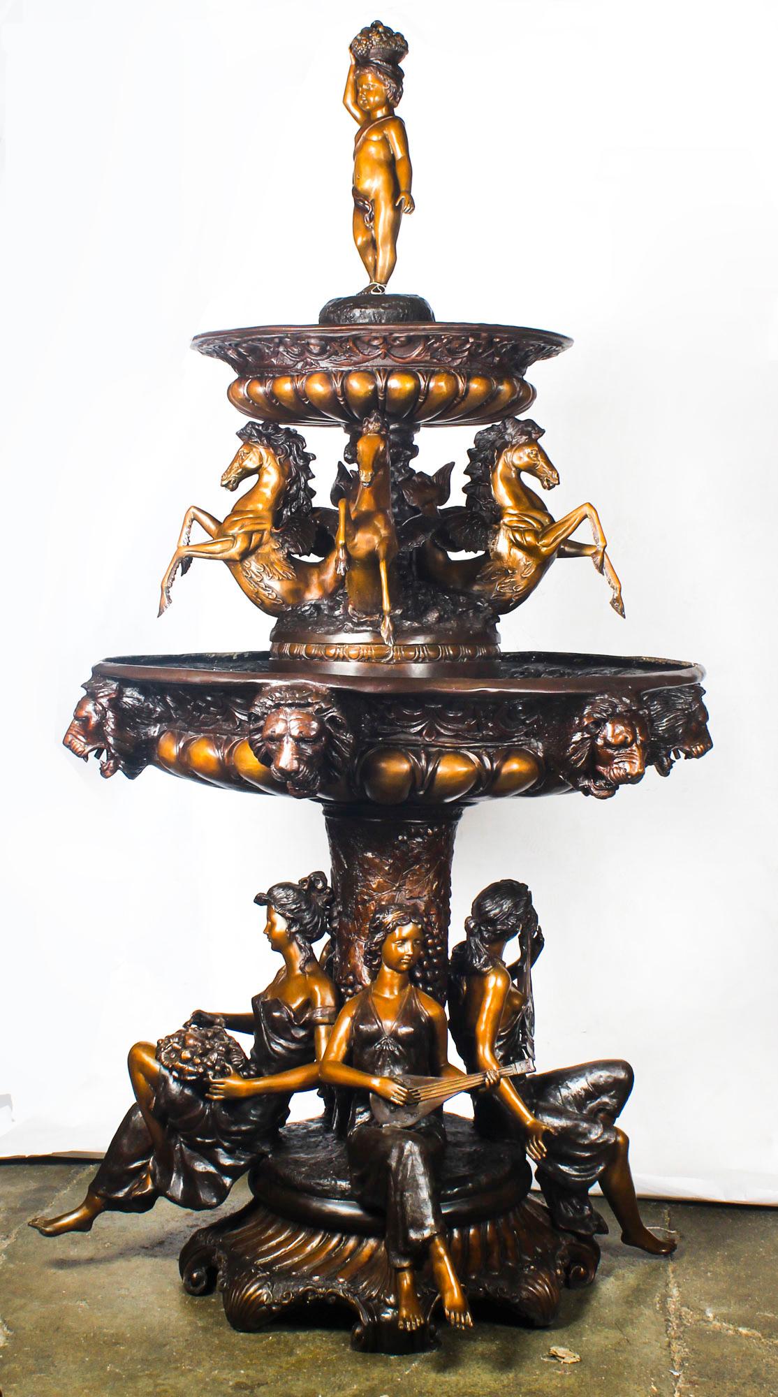 Monumentaler italienischer Barockbrunnen aus Bronze im Vintage-Stil des 20. Jahrhunderts 10
