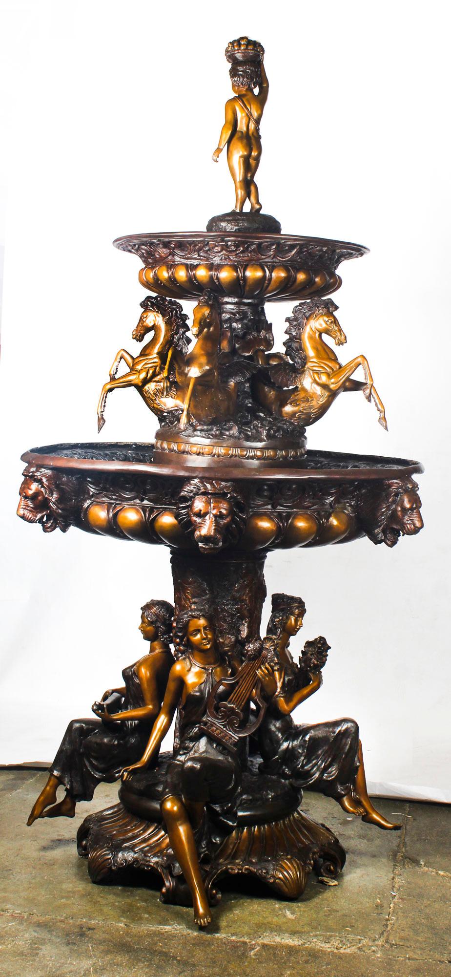 Monumentaler italienischer Barockbrunnen aus Bronze im Vintage-Stil des 20. Jahrhunderts 12