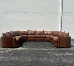 Vintage Monumental Bernhardt Brown Leather Ushaped Pit Sectional