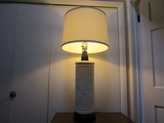 Vintage Monumental Blanc de Chine Embossed White Table Lamp, High Relief Design