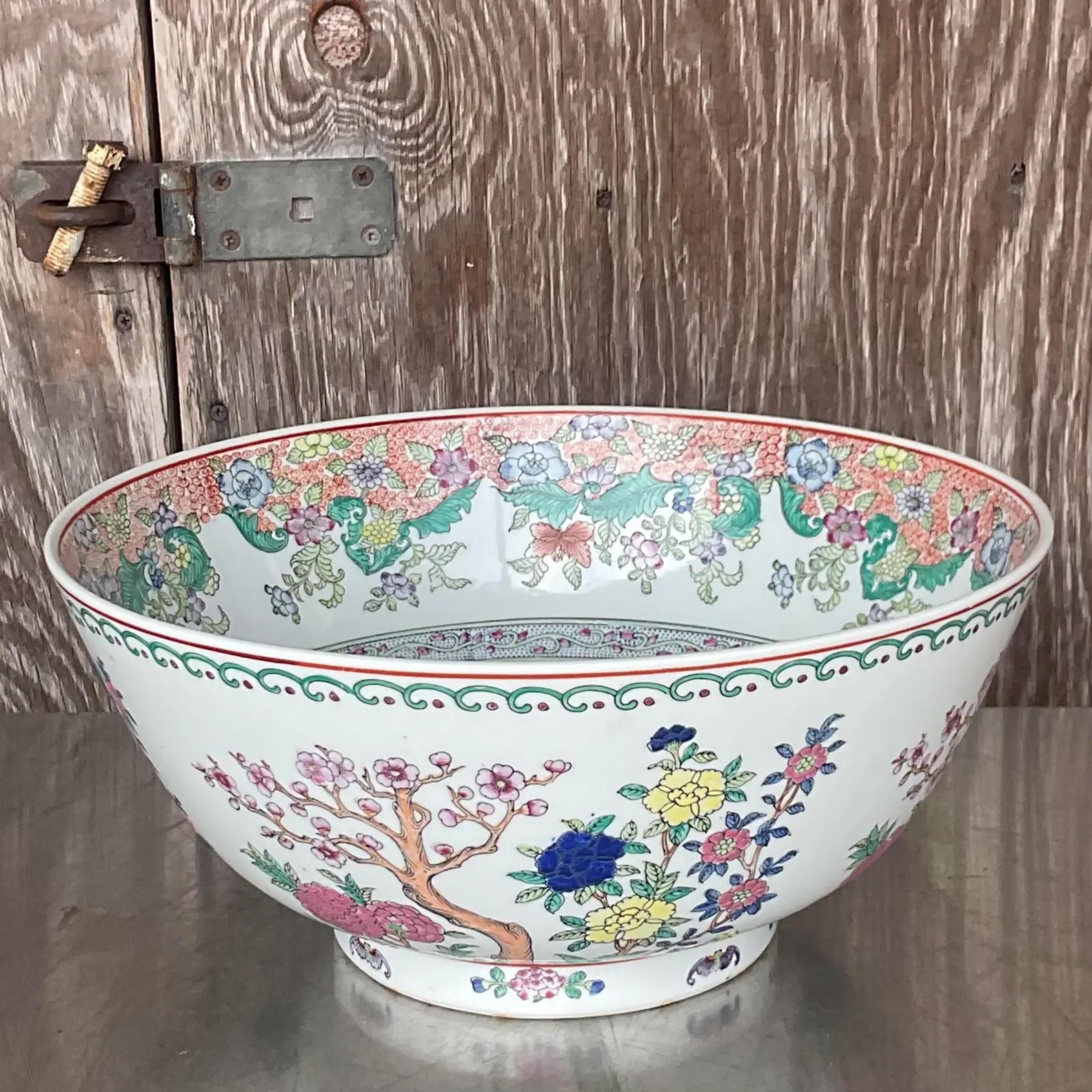 Bohemian Vintage Monumental Boho Asian Bowl For Sale