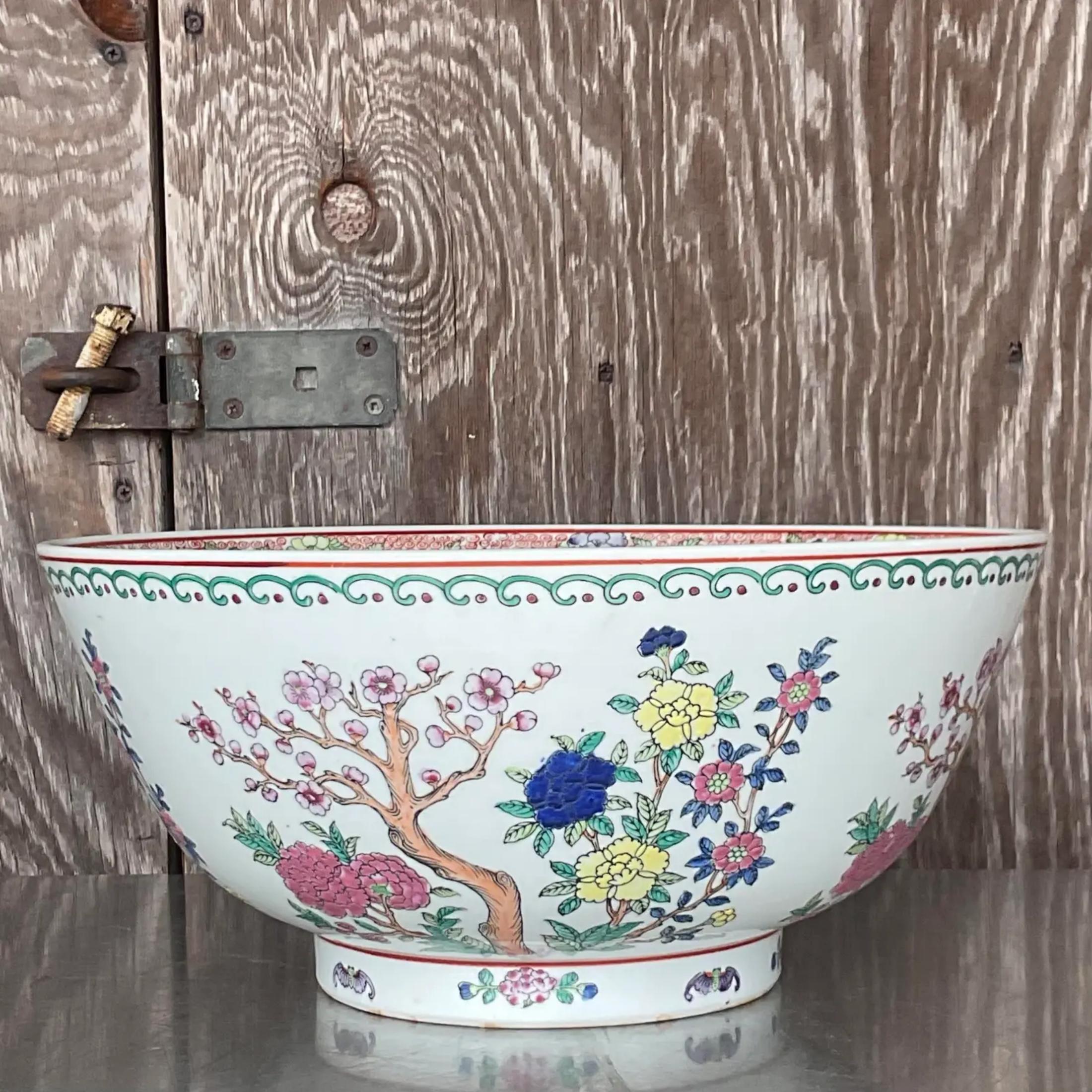 Vintage Monumental Boho Asian Bowl In Good Condition For Sale In west palm beach, FL