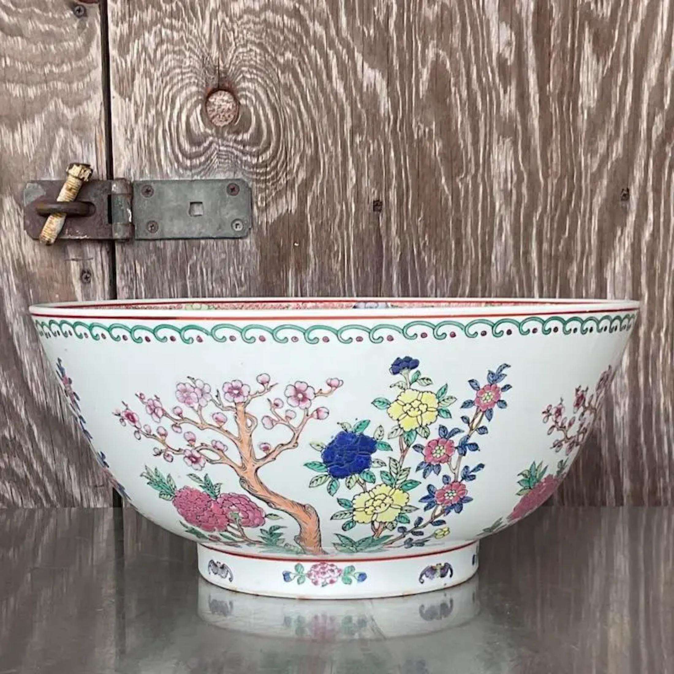 Ceramic Vintage Monumental Boho Asian Bowl For Sale