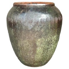 Vintage Monumental Boho Glazed Terracotta Pot