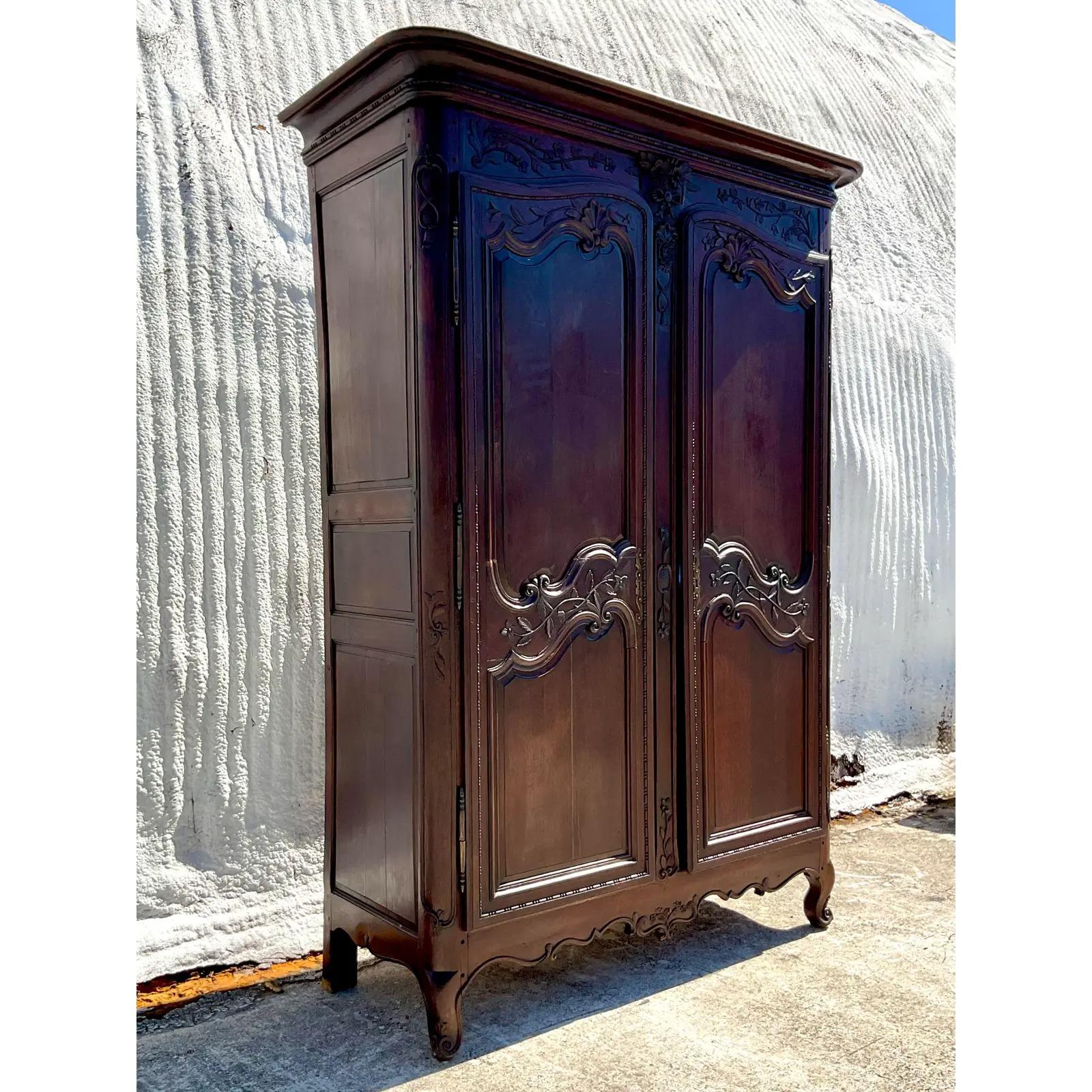 Vintage Monumental Boho Hand Carved French Armoire For Sale 3