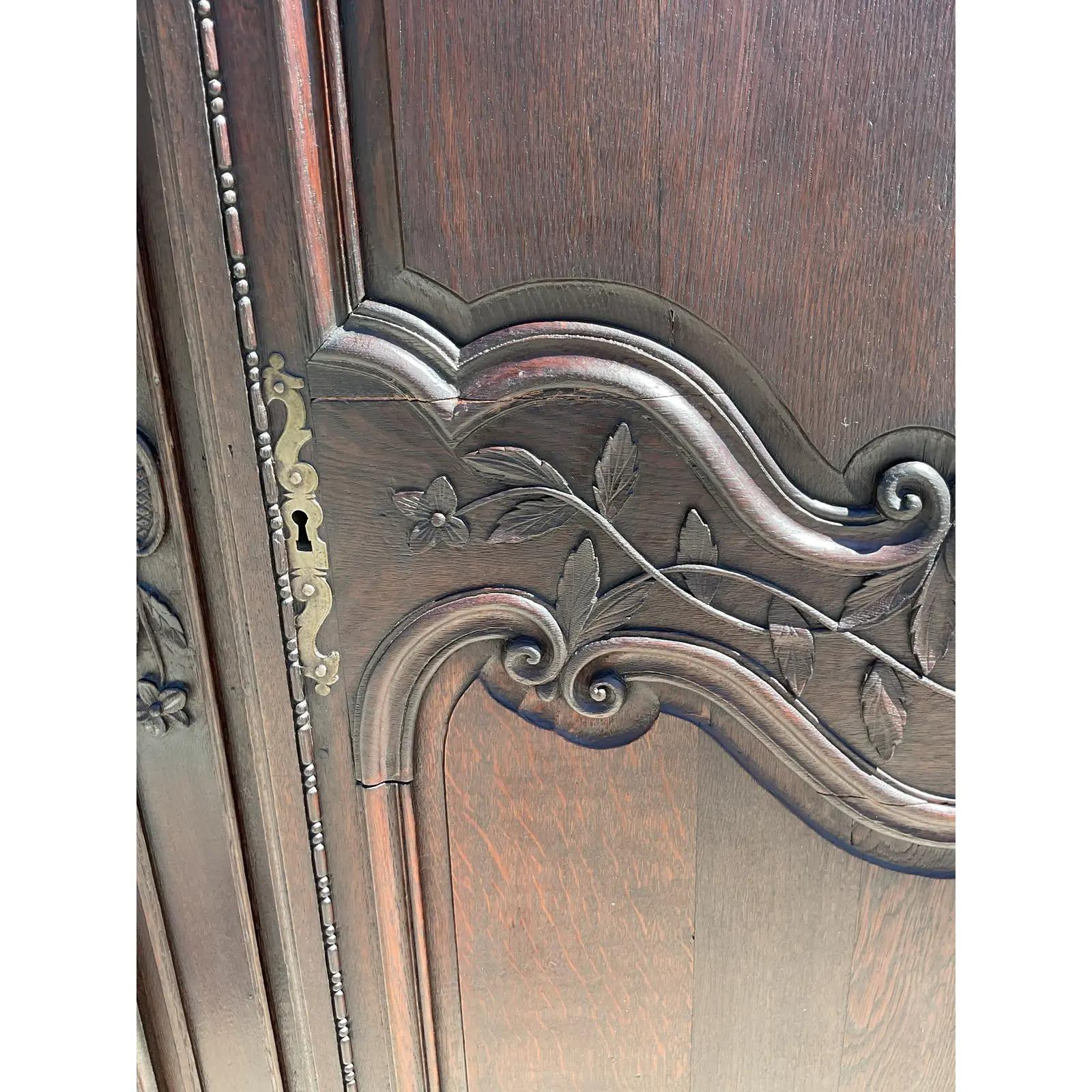 Vintage Monumental Boho Hand Carved French Armoire For Sale 4
