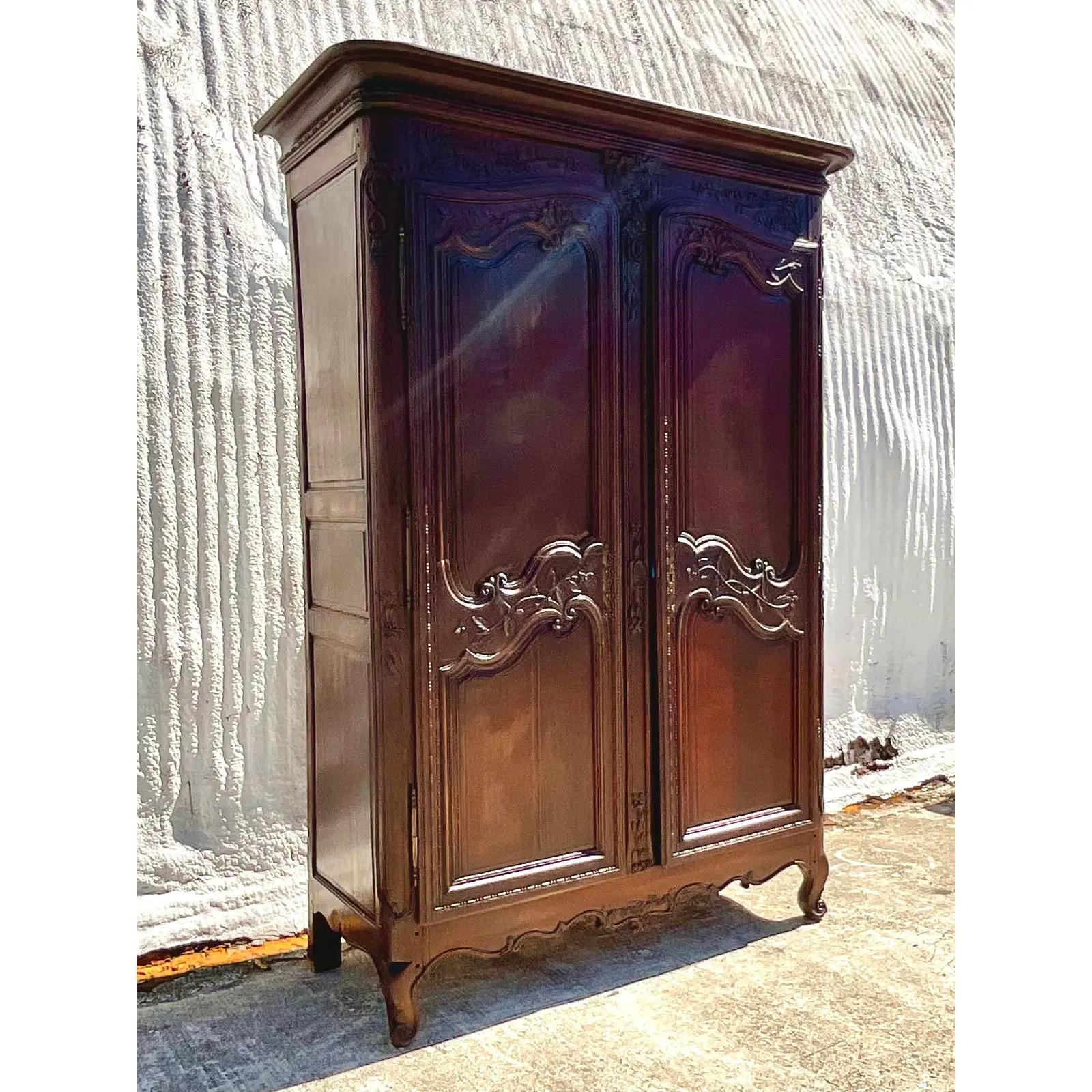 Vintage Monumental Boho Hand Carved French Armoire For Sale 5