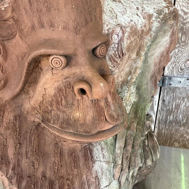 Vintage Monumental Boho Hand Made Terra Cotta Gorilla Sculpture For