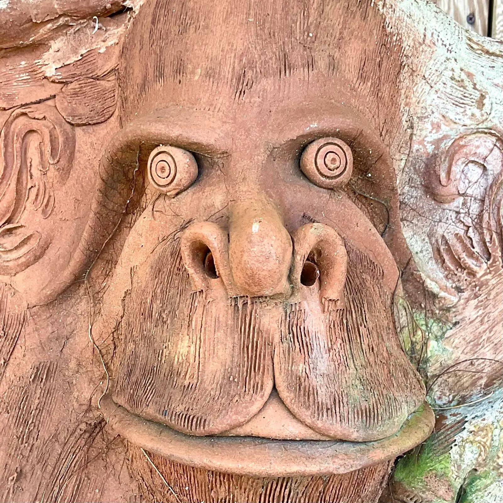 Vintage Monumental Boho Hand Made Terra Cotta Gorilla Sculpture For Sale 2
