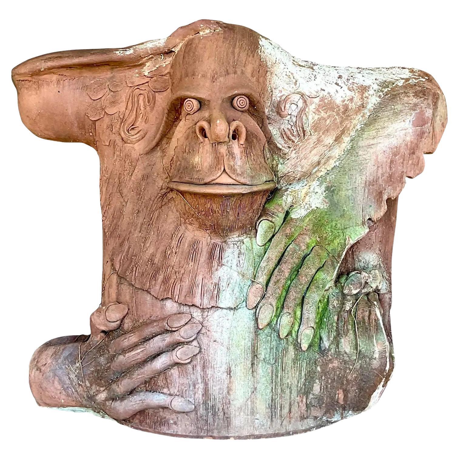 Vintage Monumental Boho Hand Made Terra Cotta Gorilla Sculpture For Sale