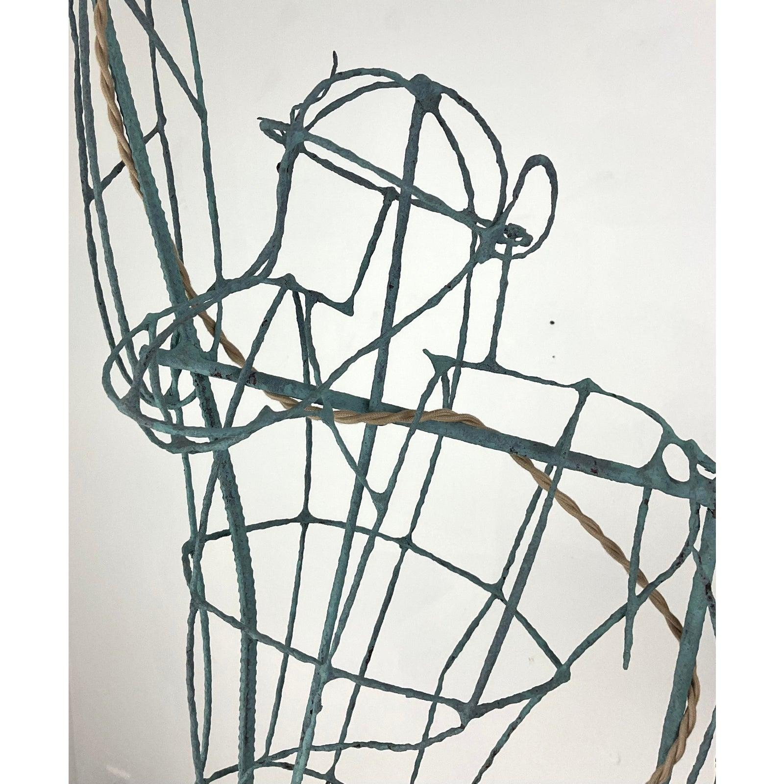 Vintage Monumental Boho Hanging Wire Frame Monkey Lamp For Sale 4