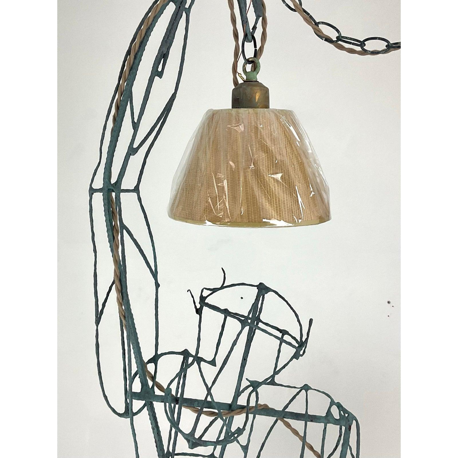 American Vintage Monumental Boho Hanging Wire Frame Monkey Lamp For Sale