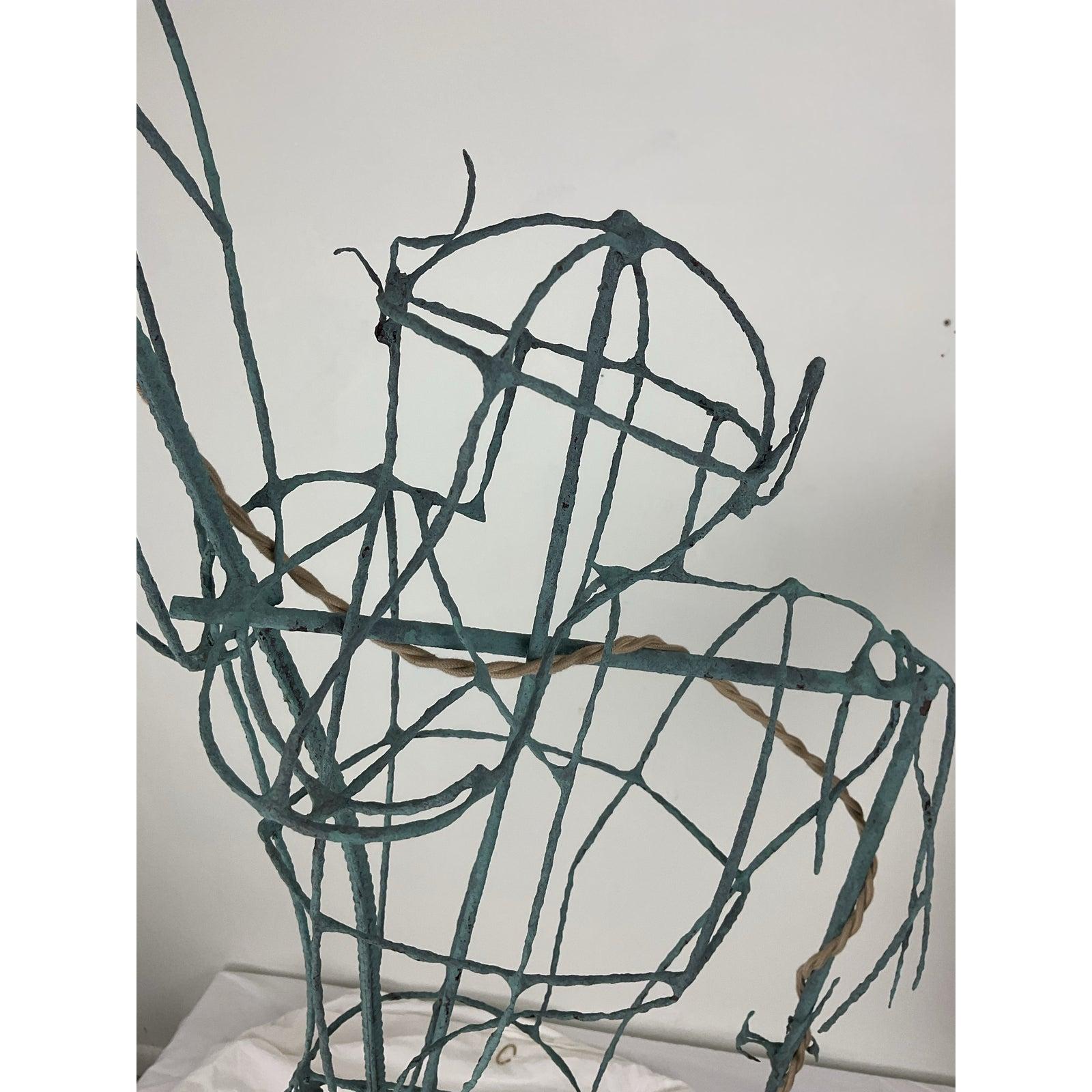 Metal Vintage Monumental Boho Hanging Wire Frame Monkey Lamp For Sale