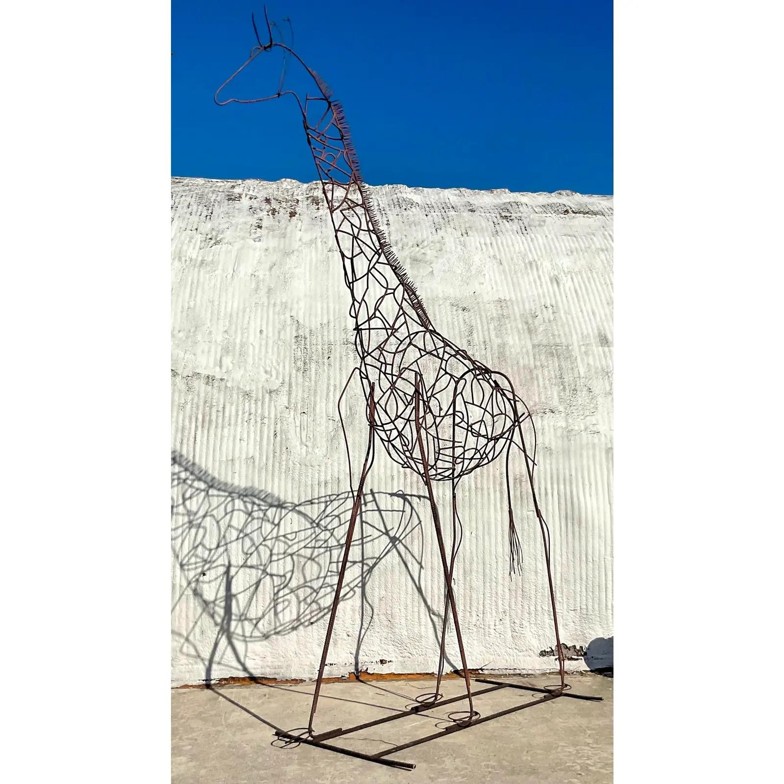 Vintage Monumental Boho Patinated Steel Giraffe Sculpture 5