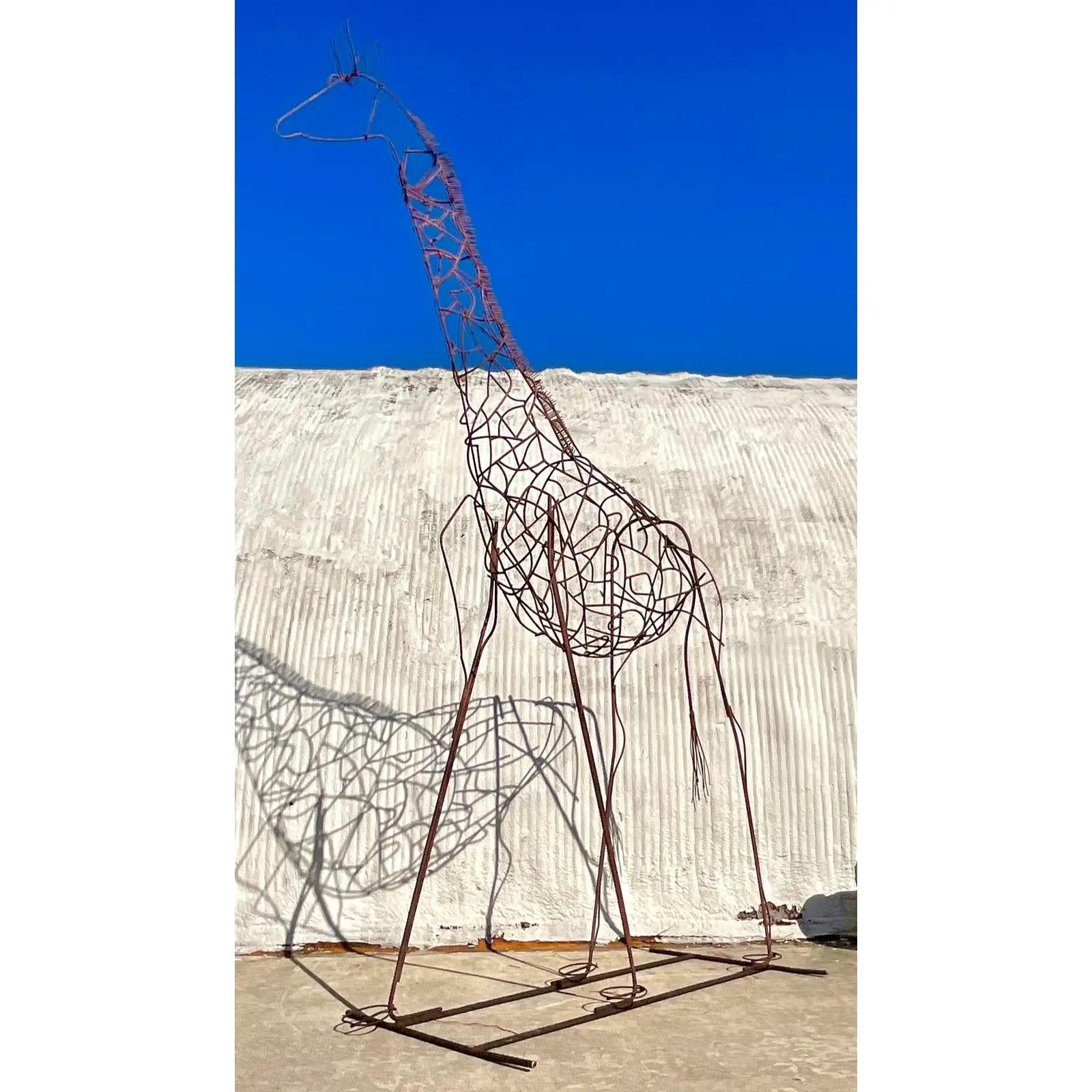 Vintage Monumental Boho Patinated Steel Giraffe Sculpture 6