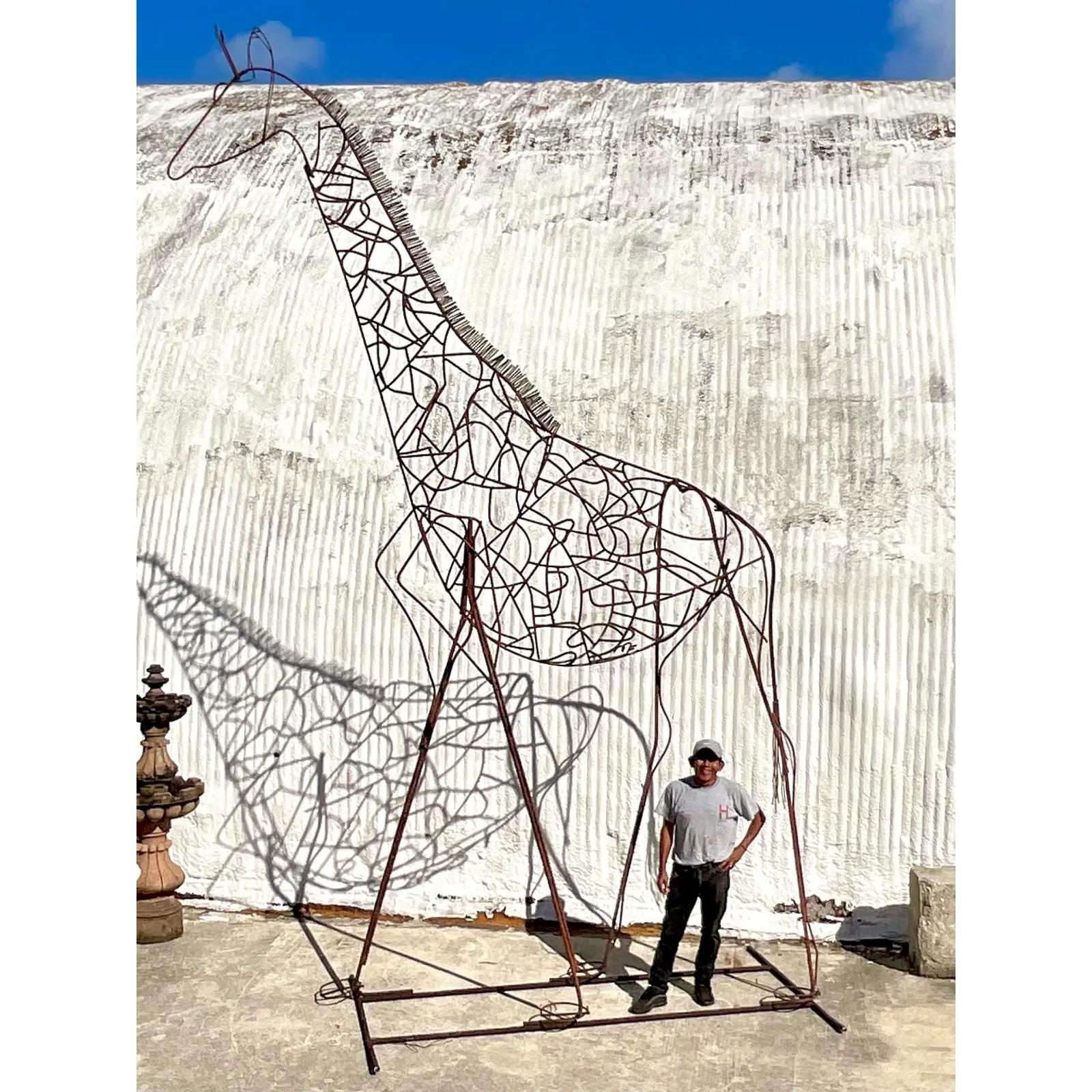 Vintage Monumental Boho Patinated Steel Giraffe Sculpture 7