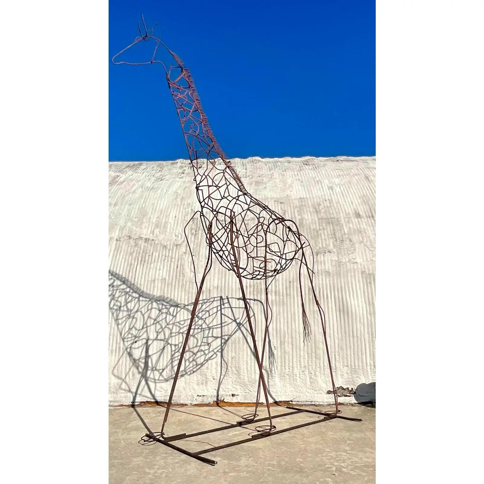 Vintage Monumental Boho Patinated Steel Giraffe Sculpture 1