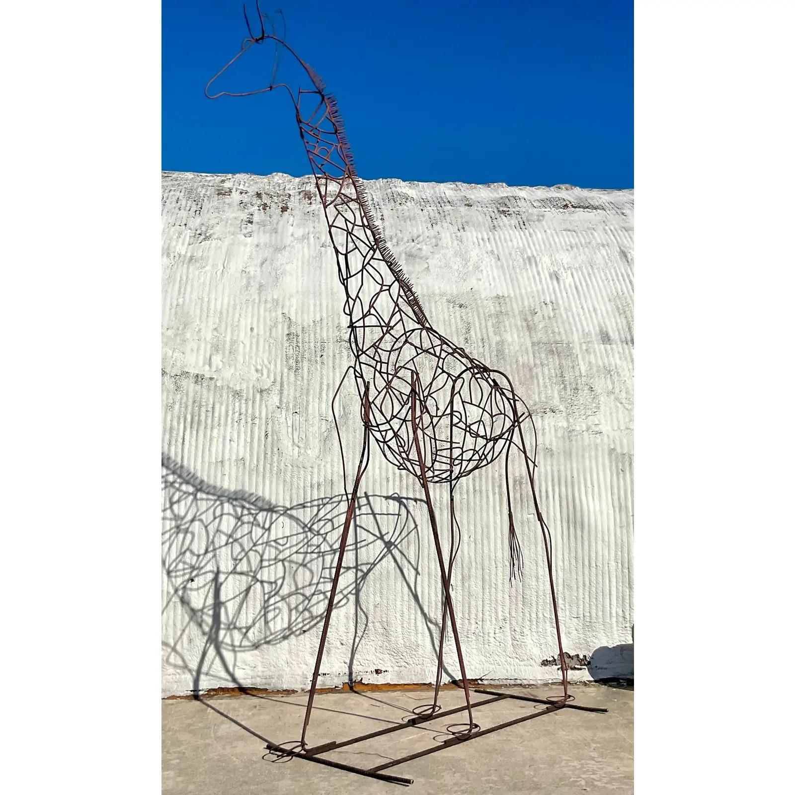 Vintage Monumental Boho Patinated Steel Giraffe Sculpture 2