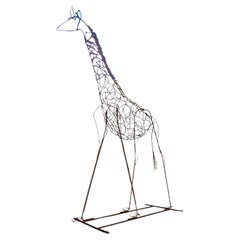 Vintage Monumental Boho Patinated Steel Giraffe Sculpture