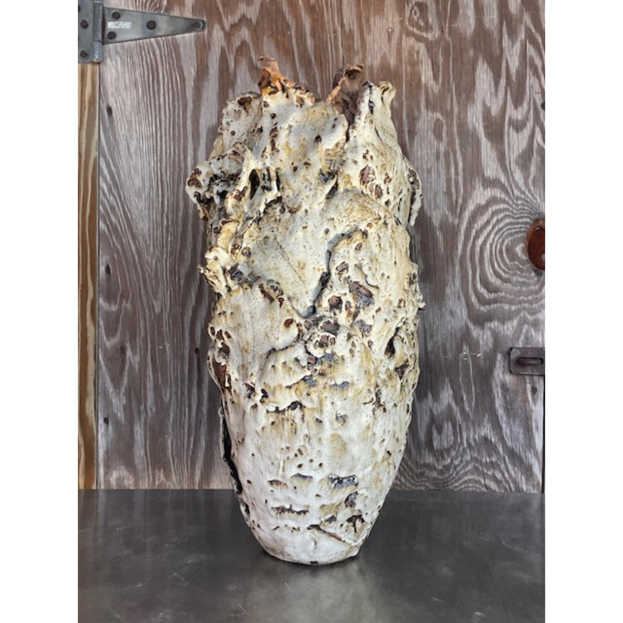 Vintage Monumental Boho Studio Pottery Slab Built Vase For Sale 4