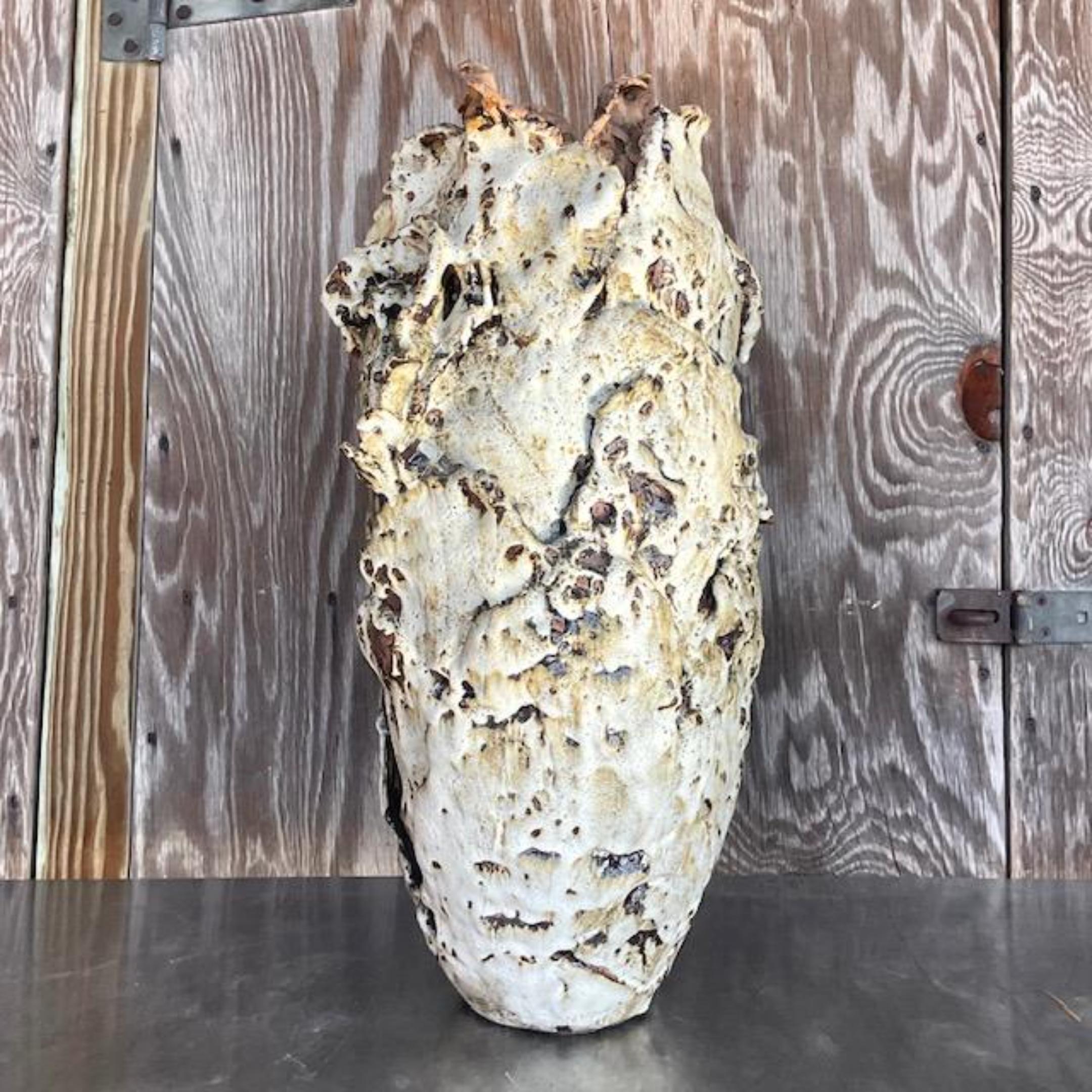 Bohemian Vintage Monumental Boho Studio Pottery Slab Built Vase For Sale