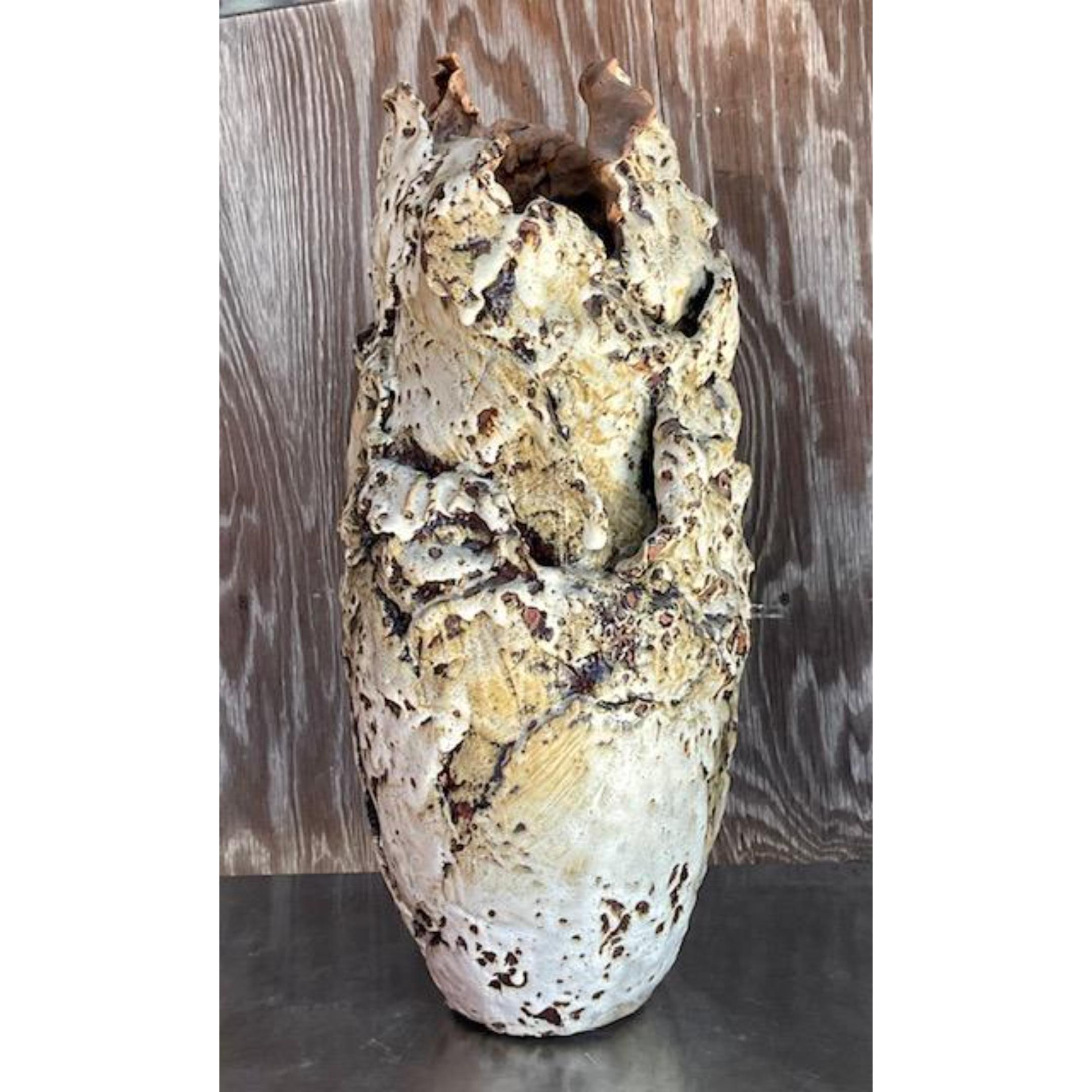 Vintage Monumental Boho Studio Pottery Slab Built Vase For Sale 1