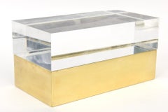 Vintage Monumental Caja Italiana de Latón, Oro MIrror y Lucite Accesorio de Escritorio Raro