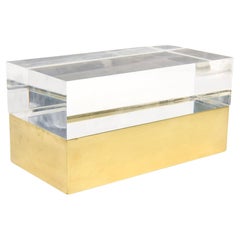 Scatola monumentale d'epoca in ottone, oro e lucite Accessorio da scrivania raro